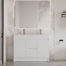 1200mm White Vanity Unit & Double Basin Sink 100% Waterproof Cabinet
