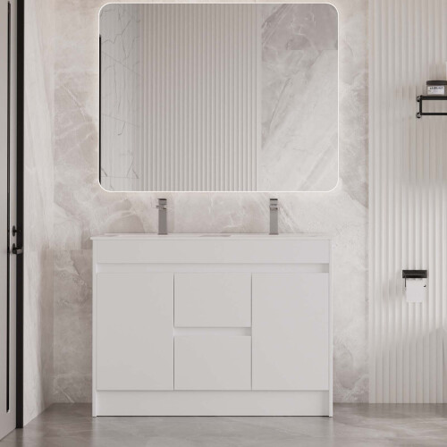 1200mm White Vanity Unit & Double Basin Sink 100% Waterproof Cabinet