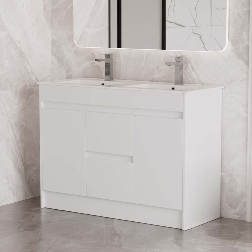 1200mm White Vanity Unit & Double Basin Sink 100% Waterproof Cabinet 1