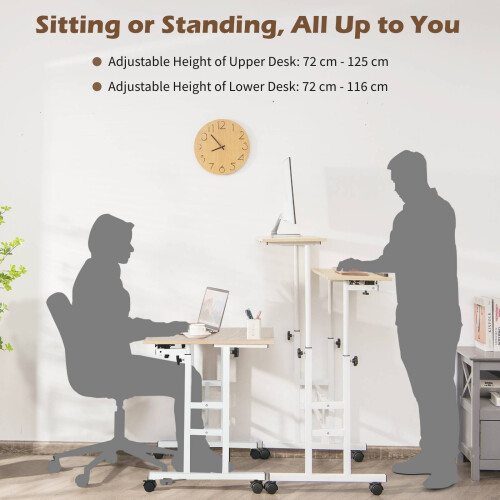 Costway Standing Desk W/ Wheels Flip-over Desktop Height Adjustable Overbed Table 1