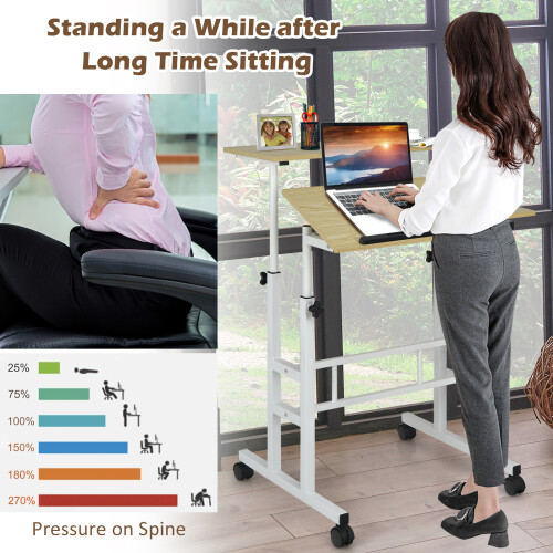 Costway Standing Desk W/ Wheels Flip-over Desktop Height Adjustable Overbed Table 2