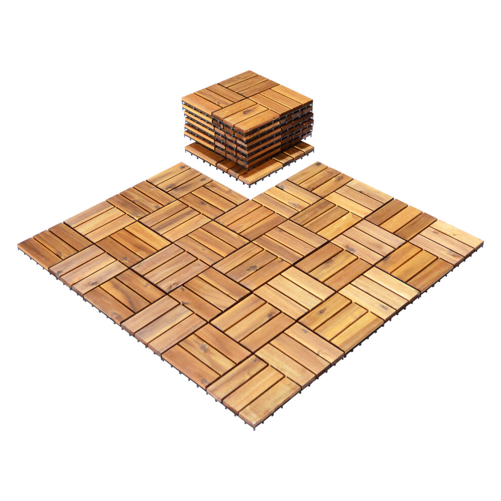 27 Pcs Acacia Wood Patio Deck Tile Hardwood Flooring Tile Interlocking 798470225800