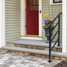 Adjustable Wrought Iron Outdoor Handrail for 1-3 Steps, Black Powder-Coated, Weather-Resistant, Easy Install Kit Included
