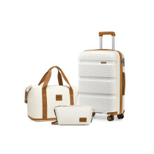 (20 inch + travel bag) Cream PP Hard Shell Suitcase and Travel Bag Set