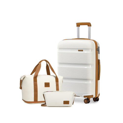 KONO (24 inch + travel bag) Cream PP Hard Shell Suitcase and Travel Bag Set