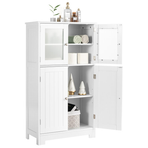 Costway 4-Door Bathroom Floor Cabinet Kitchen Cupboard W/ Adjustable Shelf