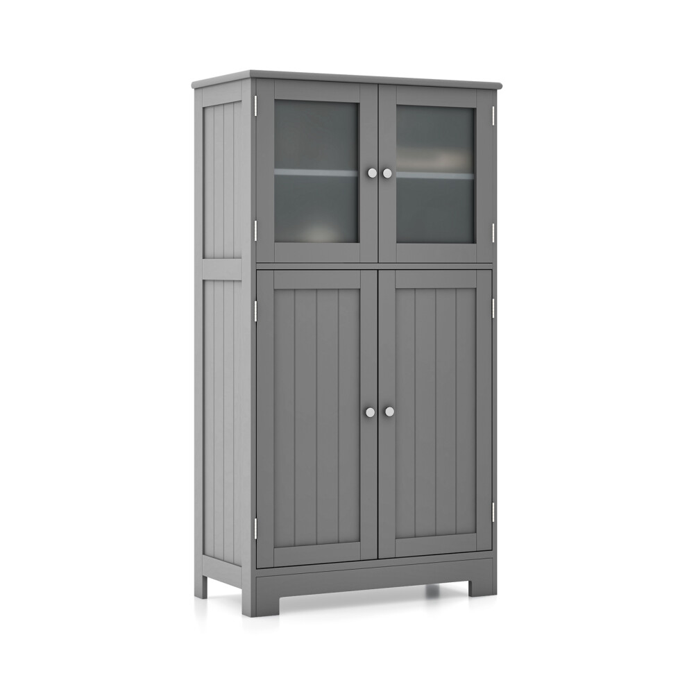 4-Door Bathroom Floor Cabinet Kitchen Cupboard W/ Adjustable Shelf