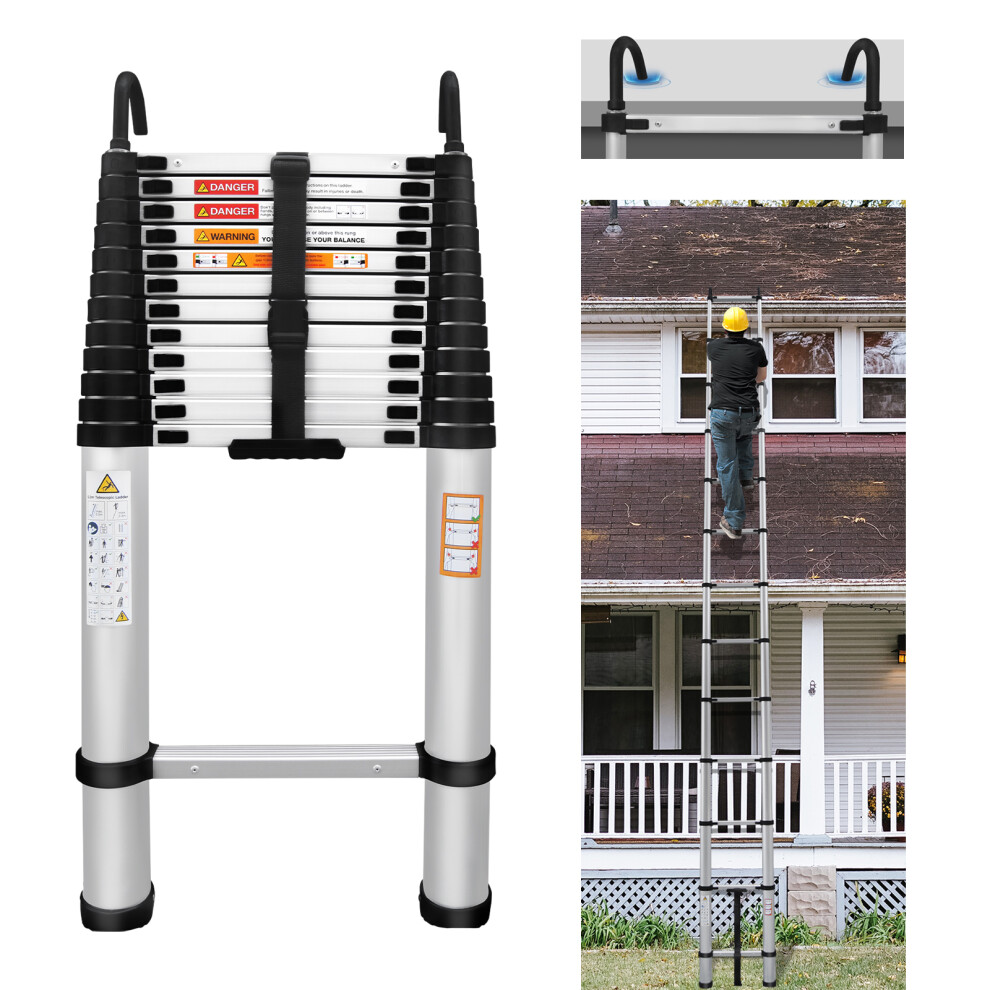 5M Telescopic Ladder with Hooks Aluminum Extension Ladder Multipurpose 16.5FT Ladder