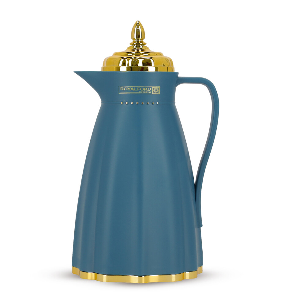 (Blue) Royalford Glass Insulated Vacuum Thermal Flask 1L