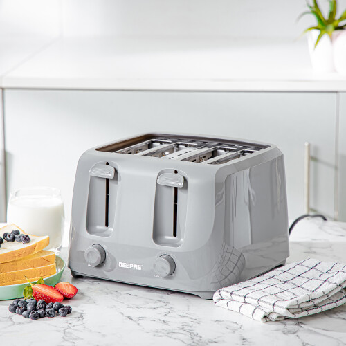 GEEPAS (Grey) Geepas 4 Slice Bread Toaster 6Level Browning 1400W 2