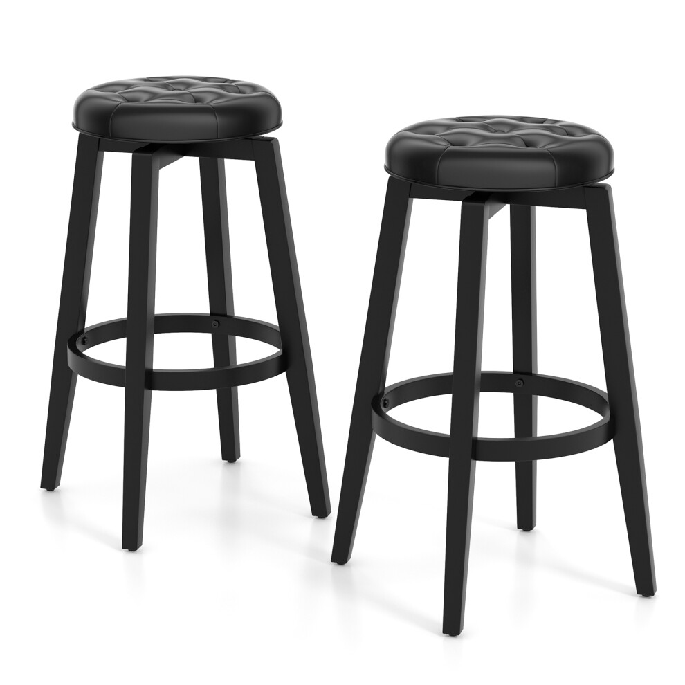 Set of 2 Swivel Bar Stool 76cm Upholstered Kitchen Stools W/ Footrest