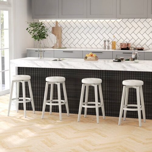 Costway Set of 2 Swivel Bar Stool 76cm Upholstered Kitchen Stools W/ Footrest 2