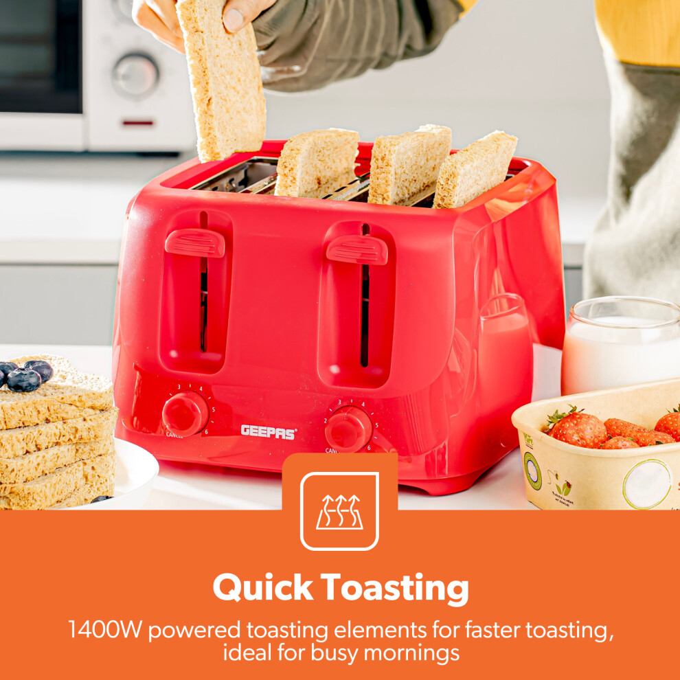 geepas-4-slice-red--wide-slot-bread-toaster-reheat-defrost-function