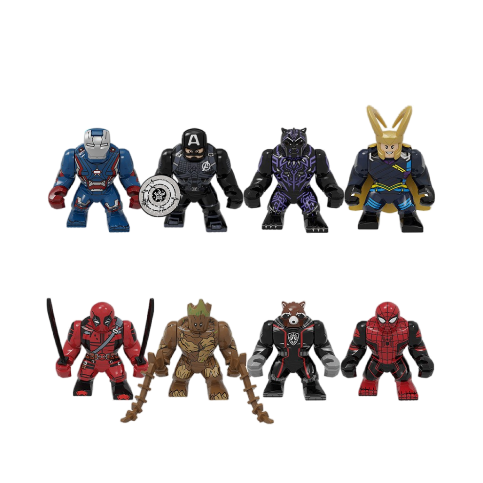 8PCS Spiderman Captain America Iron Man Loki Groot Big Figures Toys Fit Lego