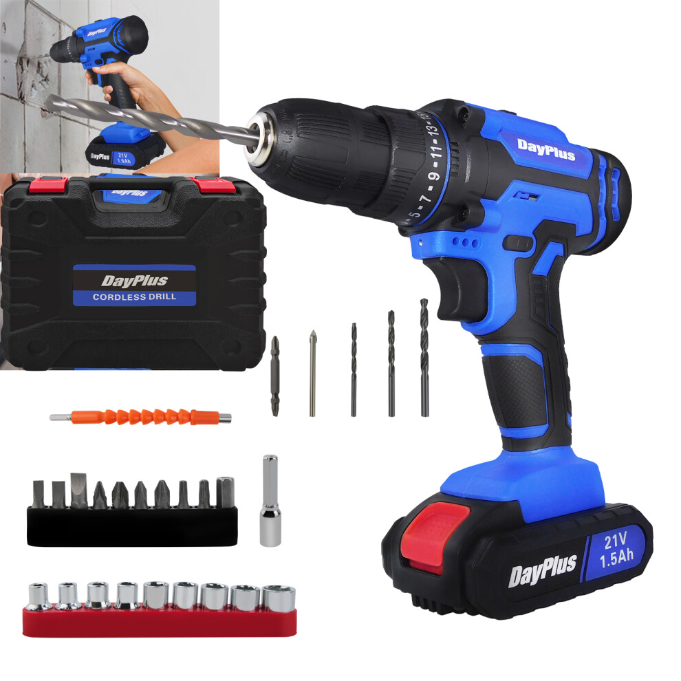 Cordless Impact Drill Driver Kit 1400 RPM 1500 mAh Li-lon Battery Dual Speed
