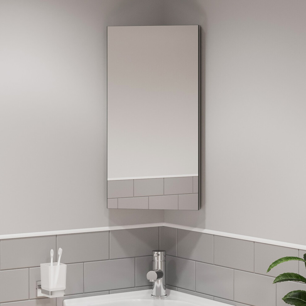 Chrome Single Door Wall Mounted Corner Bathroom Cabinet 600 x 300mm