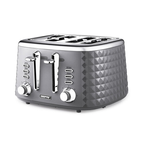 Geepas 4 Slice Bread Toaster 7 Browning Control with Crumb Tray, Grey