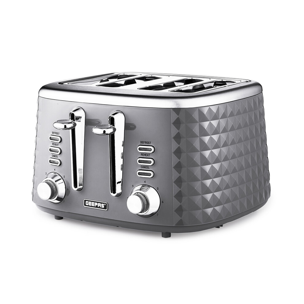 Geepas 4 Slice Bread Toaster 7 Browning Control With Crumb Tray, Grey