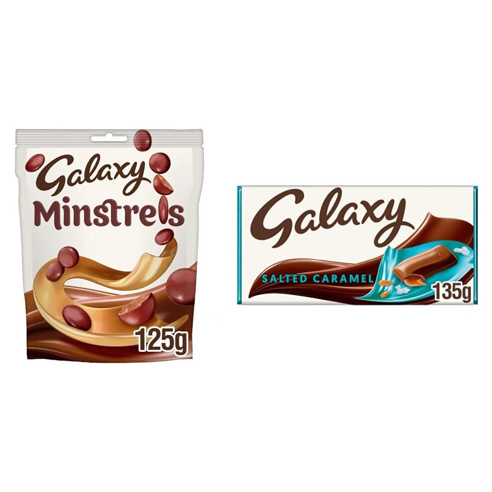 Galaxy Minstrels Chocolate Bag Snacks & Chocolate Gifts 125g & Salted Caramel Chocolate Bar Chocolate Gifts 135 G