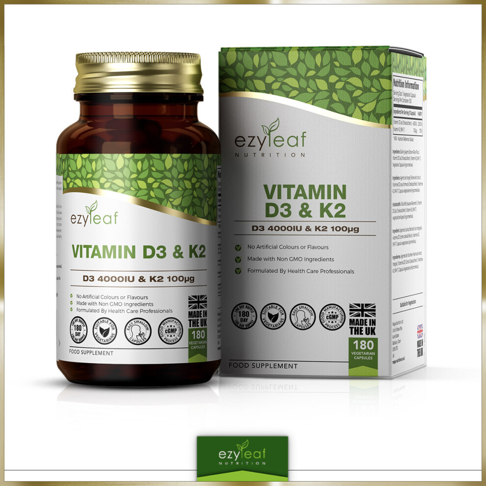 Ezyleaf Nutrition Vitamin D3 & K2 - 4000 IU / 100mcg 180 Veg Capsules