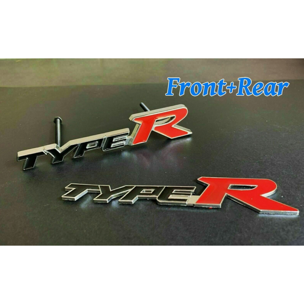 Black/Red Type R Front Grill & Rear Boot Badge Set Emblem Decal Logo For Car