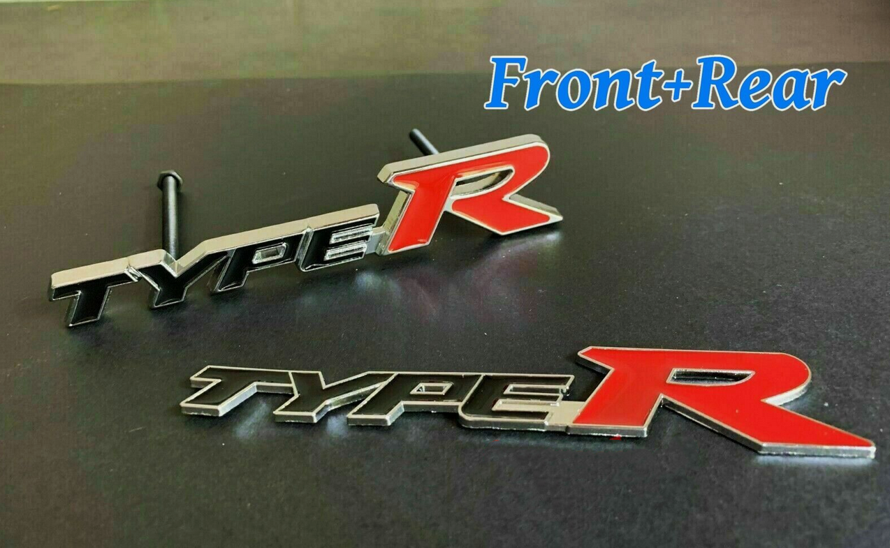 Black/Red Type R Front Grill & Boot Badge Set Metal Emblem 150mm x 34mm ...