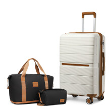(Cream, Black/Brown) K2392L 20 inch Cabin Suitcase + EA2212 Travel Bag set