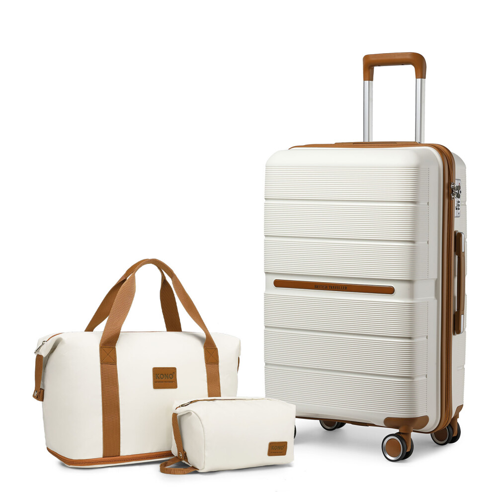 (Cream, Beige/Brown) K2392L 20 inch Cabin Suitcase + EA2212 Travel Bag set