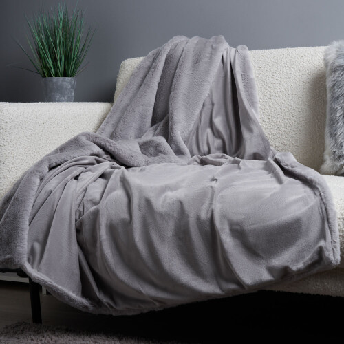 Litecraft Luxury Throw Like Velvet Bedroom Bedspread - Grey
