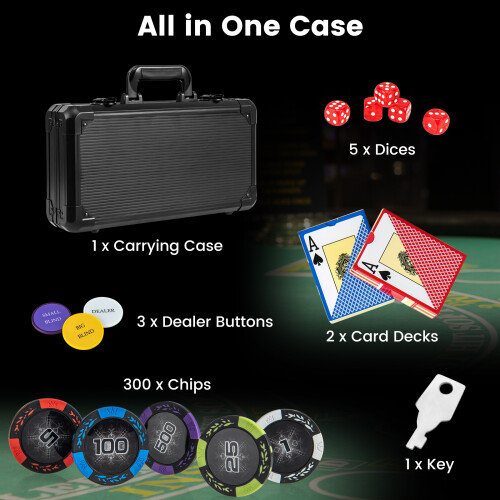 Costway 14 Gram Texas Holdem Poker Chip Set 300 Pieces Claytec Chips w/ Case 2