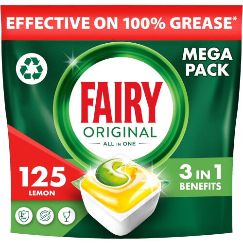 Fairy Fairy Original All-In-One Dishwasher Tablets,Lemon,125 Tablets          ,