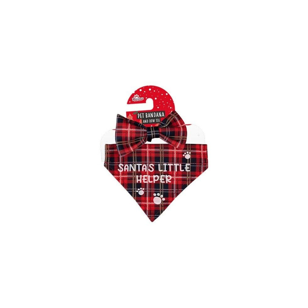 Tartan Dog Bandana, Bow Tie, Santas Little Helper Pet Small / Medium Size