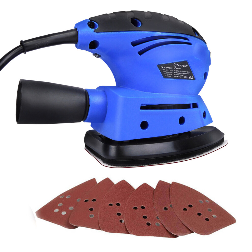 Detail Sander with 6Pcs Sandpapers 12000RPM 130W 2m Cord for Tight Corner and Small Hard-to-reach Area Wood Metal Sanding Finishing Polishing