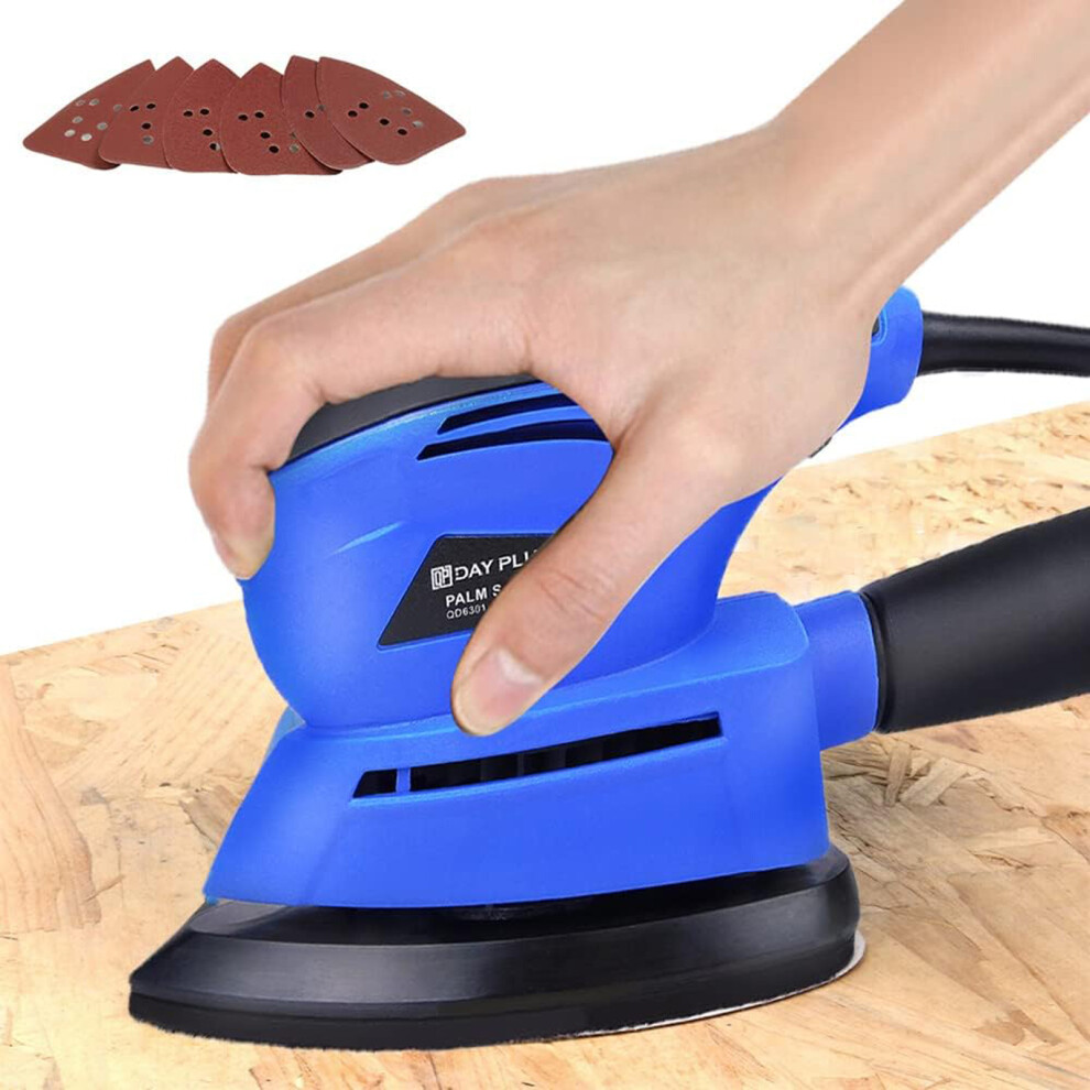 Youseahome 130W Detail Palm Sander 12000Rpm With 6-Piece Sandpaper Set, Vacuum Dust Port, 140Mm Pad - Ideal For Wood, Metal, Furniture Finishing & Diy