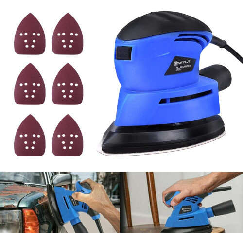 Detail Sander Mouse Palm Sander 12000RPM 130W with 6Pc Sandpaper 2M Cord Dust Collection for Sanding Polishing Tight Small Area Wood Metal Furniture