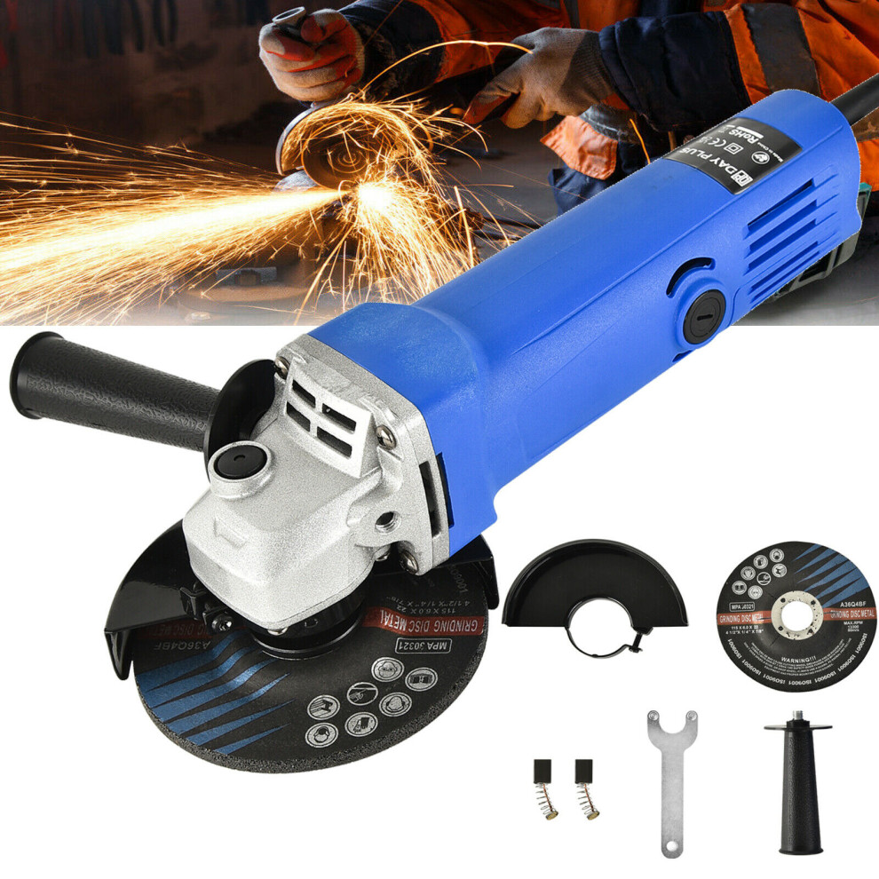 Angle Grinder 115mm 12000rpm Cutting Grinding Polishing Metal Mortar with Side Handle Protection Switch Safety Guard Spanner 550W