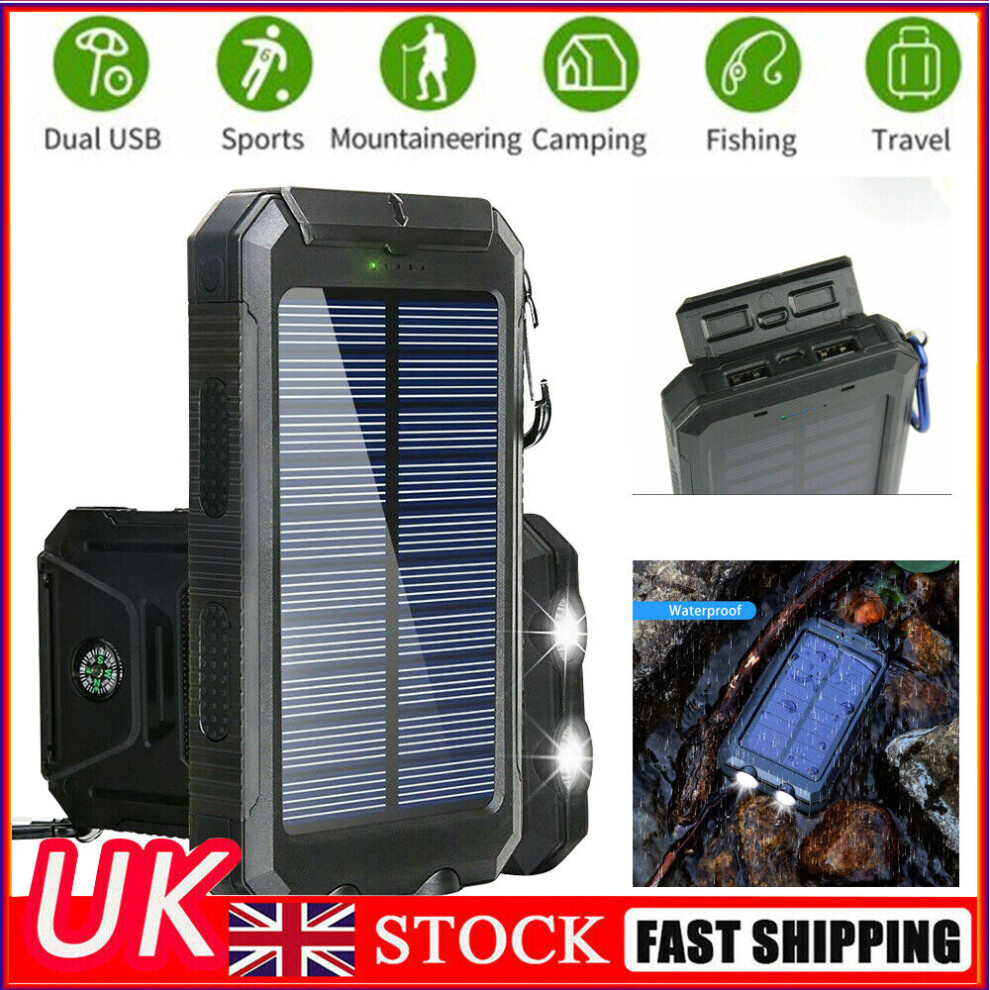 10000000mAh Solar Power Bank 2USB LED Battery Charger For Cell Phone