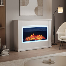 34 Inch Electric Fireplace with Surround Set 7 LED Mood Light