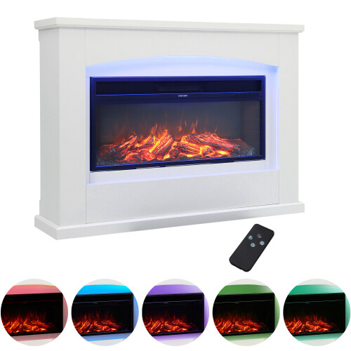 Living And Home 34 Inch Electric Fireplace with Surround Set 7 LED Mood Light 2