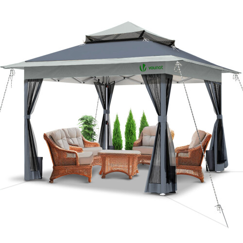 VOUNOT 3.6x3.6m Pop Up Gazebo με διπλή οροφή διπλής πλευράς ματιών, σκηνή πάρτι, γκρι 1
