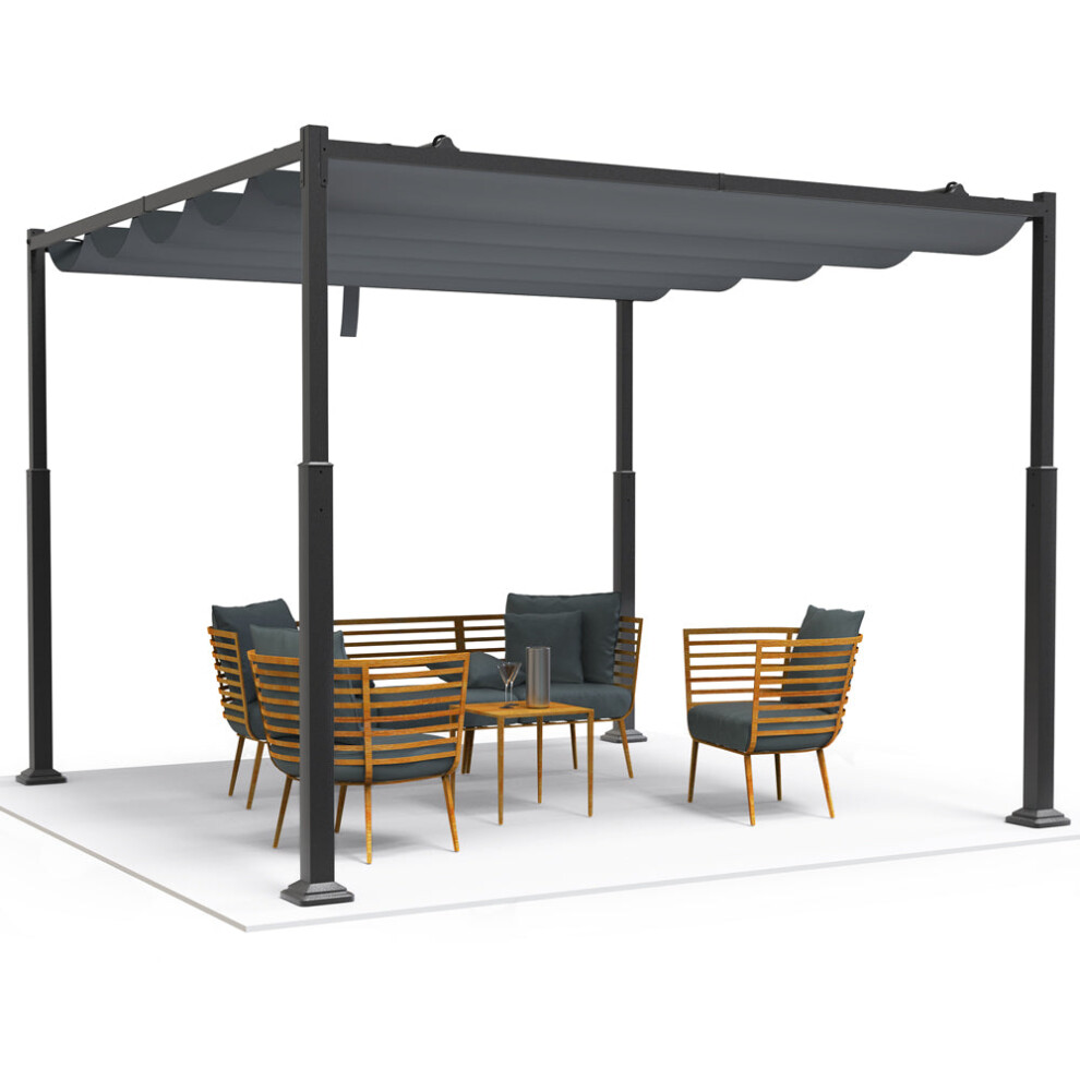 VOUNOT 3x3m Metal Pergola with Retractable Roof, Garden Gazebo for Outdoor, Grey