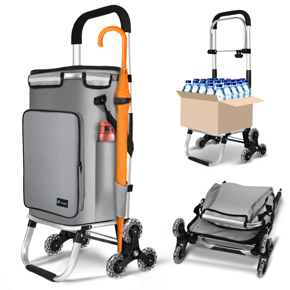 Vounot Folding Shopping Trolley, Aluminium Lightweight Shopping Cart 50L Grey