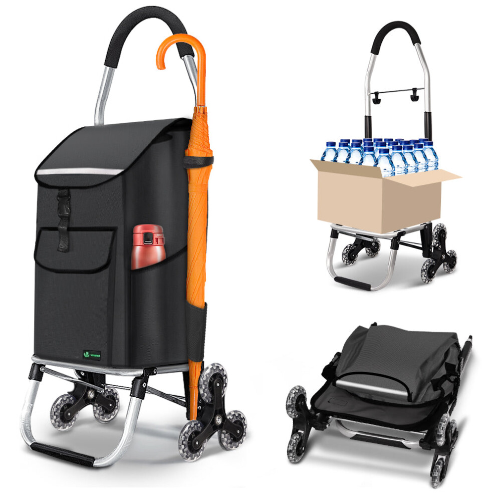 Vounot Folding Shopping Trolley, Aluminium Lightweight Shopping Cart 45L Black