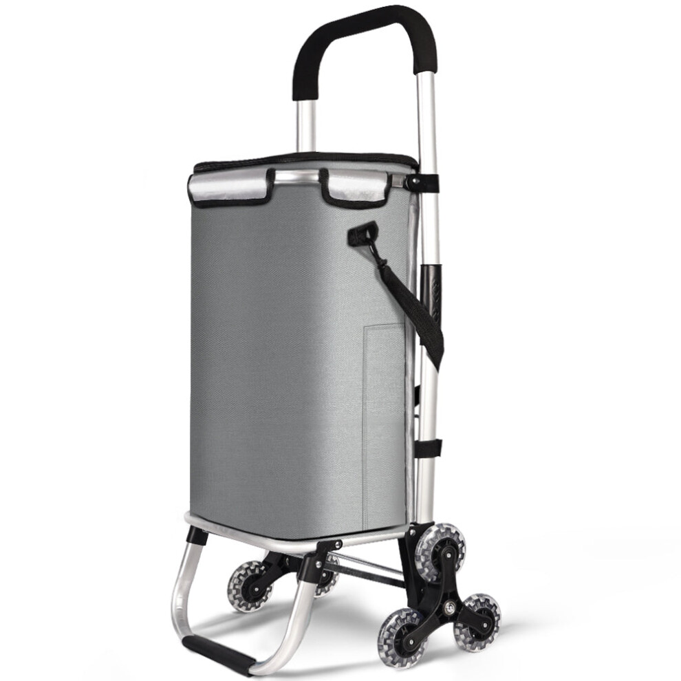 Vounot Folding Shopping Trolley On 6 Wheels, Aluminium Lightweight Shopping Cart With Insulated Cooling Bag, 50L Grey