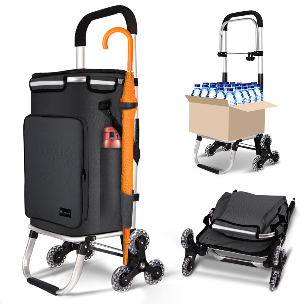 Vounot Folding Shopping Trolley, Aluminium Lightweight Shopping Cart 50L Black