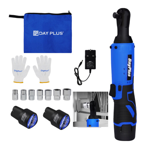 Electric Ratchet Wrench Set 30Ft-lbs, 12V Ratchet Wrench Kit with 2 1.5Ah Batteries, 7 Sockets and LED Light in Variable Speed Setting