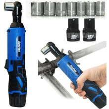 3/8 inch Ratchet Ratchet Wrench 12V Impact Ratchet Wrench Set with 2 Batteries 7 Sockets and LED Light Variable Speed 30ft-lbs Soft Handle Grip