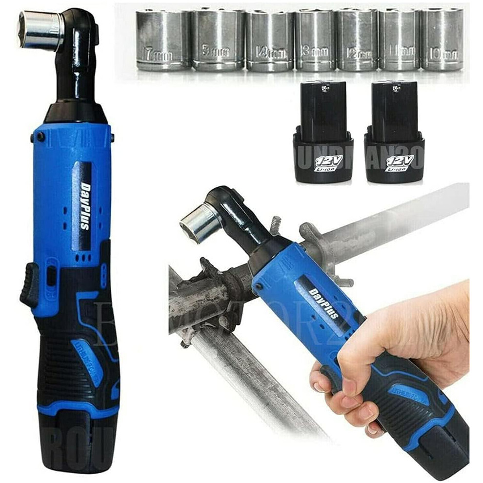 3/8 inch Ratchet Ratchet Wrench 12V Impact Ratchet Wrench Set with 2 Batteries 7 Sockets and LED Light Variable Speed 30ft-lbs Soft Handle Grip