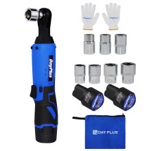 3/8inch Impact Electrical Ratchet Wrench with 2 Lithium Battery Variable Speed Setting, 30ft-lbs Max Torque and 7 x Sockets in Different Sizes