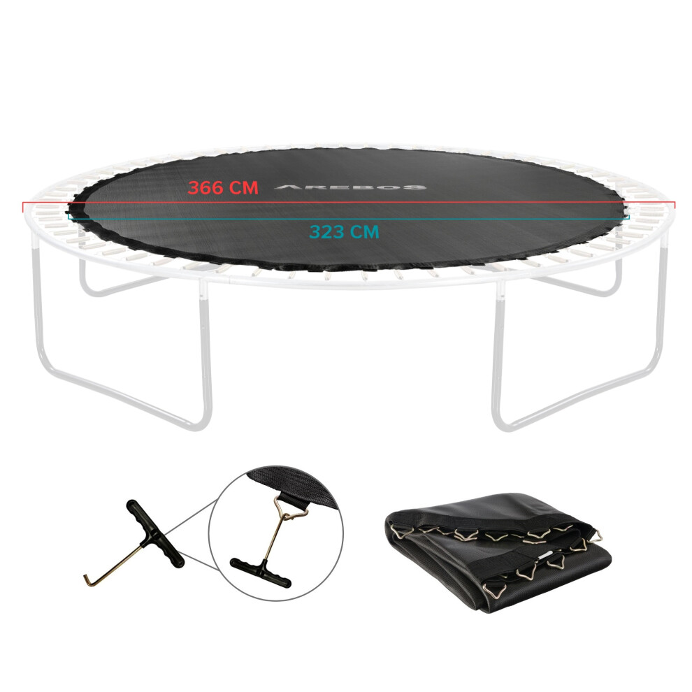AREBOS Jumping mat Ø 323cm for trampolines with Ø 366cm, 72 eyelets and 140mm springs